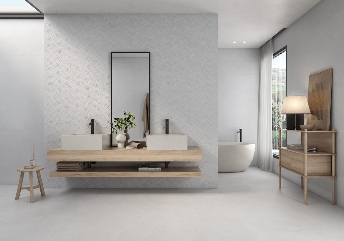 Carrelage aspect béton — modèle Eternia, salle de bain