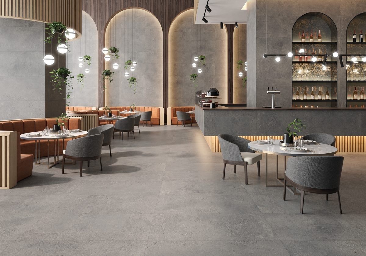 Carrelage aspect béton — modèle Underground, restaurant