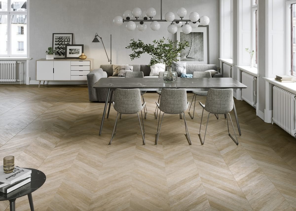 Carrelage aspect bois — modèle Lenda, séjour