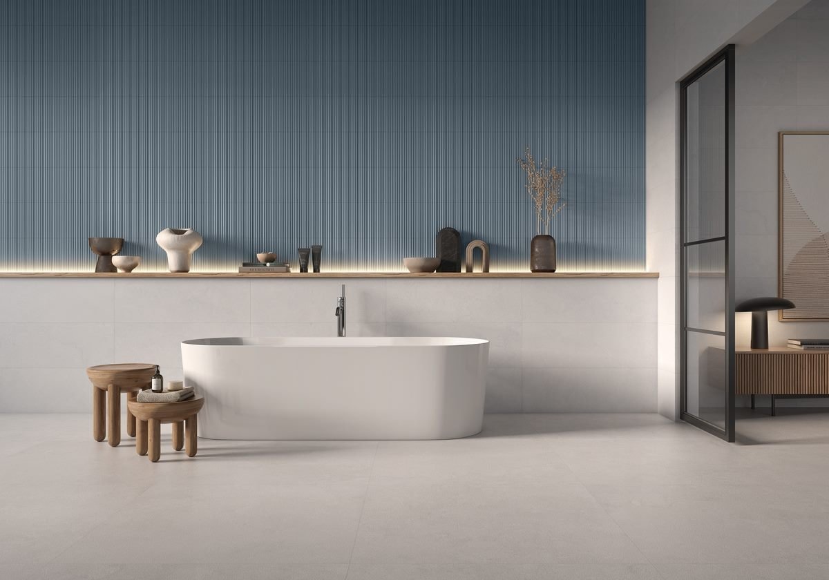 Carrelage aspect faïence & décor — modèle Crayon, salle de bain