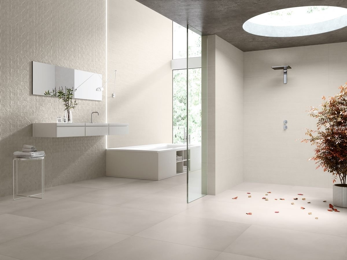 Carrelage aspect faïence & décor — modèle Groove, salle de bain