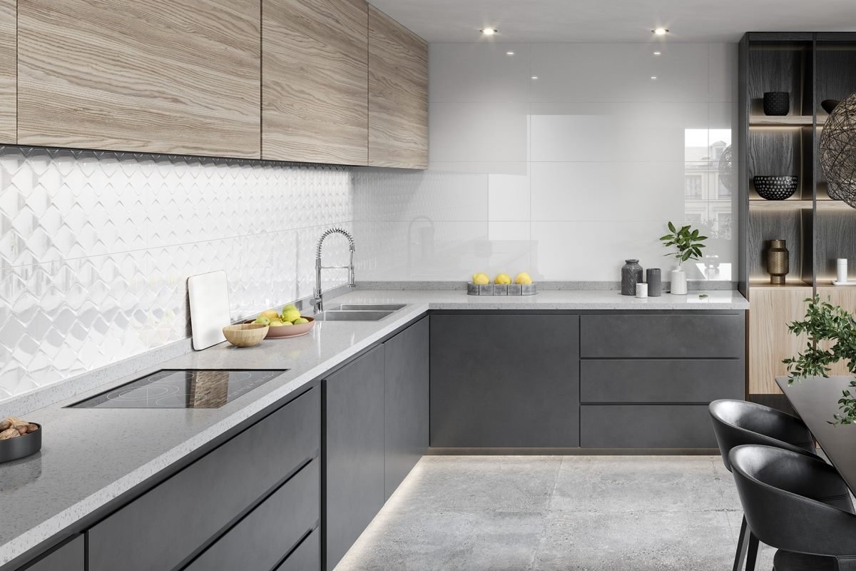 Carrelage aspect faïence & décor — modèle Superwhite, cuisine