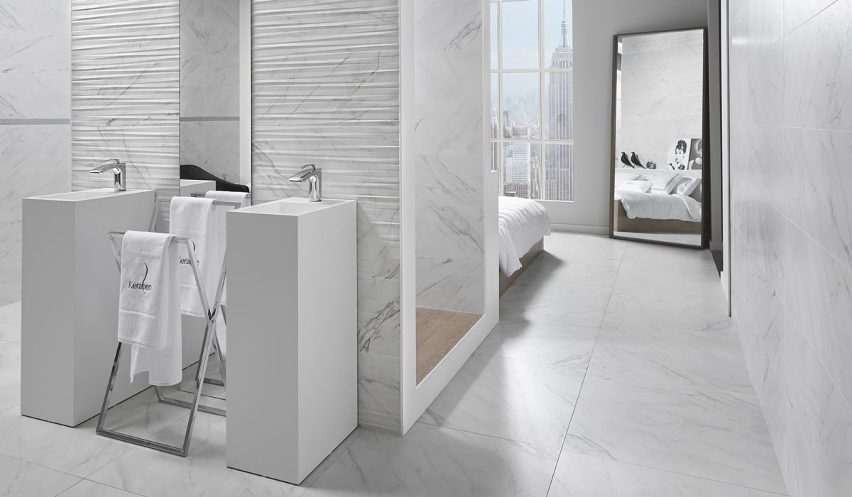 Carrelage aspect marbre — modèle Evoque, salle de bain